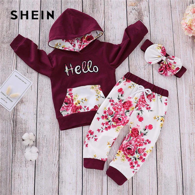 SHEIN Kiddie Toddler Girls Letter Print Hoodie And Pants With Headband 2019 Spring Long Sleeve Casual Girls Clothes Set SHEIN Kiddie Toddler Girls Letter Print Hoodie And Pants With Headband 2019 Spring Long Sleeve Casual Girls Clothes Set