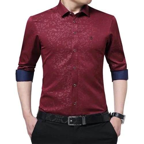 DUDALINA новая мужская одежда Slim Fit Мужская рубашка с длинными рукавами Повседневная мужская рубашка с принтом жаккард плюс размер Импортируется из Китая - Цвет: E51711wine red