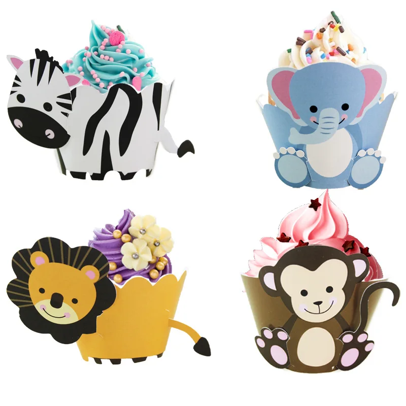 

Omilut 12pcs Jungle Safari Animals Cake Wrappers Baby Shower 1th Birthday Party Cake Decor Dinosaur Theme Party Cupcake Decor