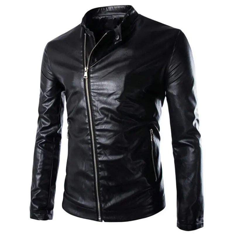 Модные осенние и зимние кожаные куртки Для мужчин PU пальто мотоцикла тонкий