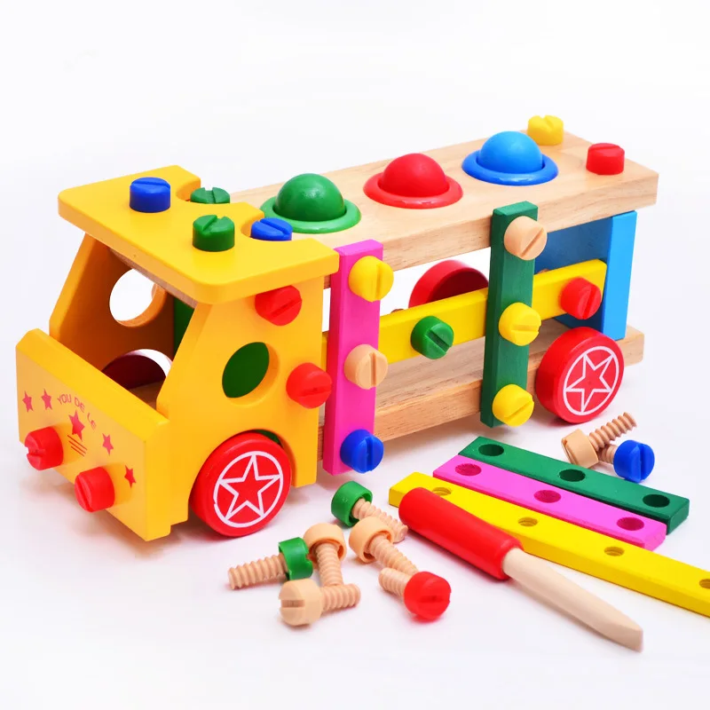 Wooden Assembled Screwdriver Multifunction Knock Ball Screw Car Assembly Model Puzzle Toys Children Kids Gifts Math | Игрушки и хобби