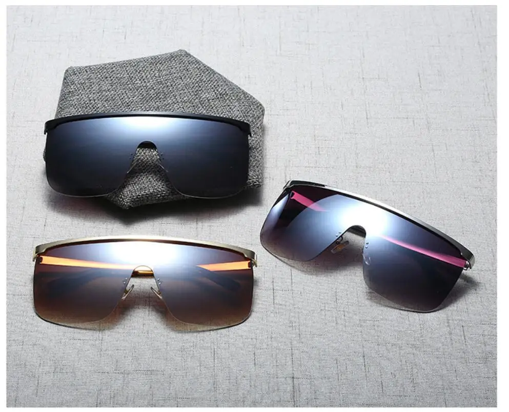 Большие солнцезащитные очки, модные, брендовые, дизайнерские, женские, металлические, полуоправы, солнцезащитные очки для женщин, большие, защитные, зеркальные солнцезащитные очки