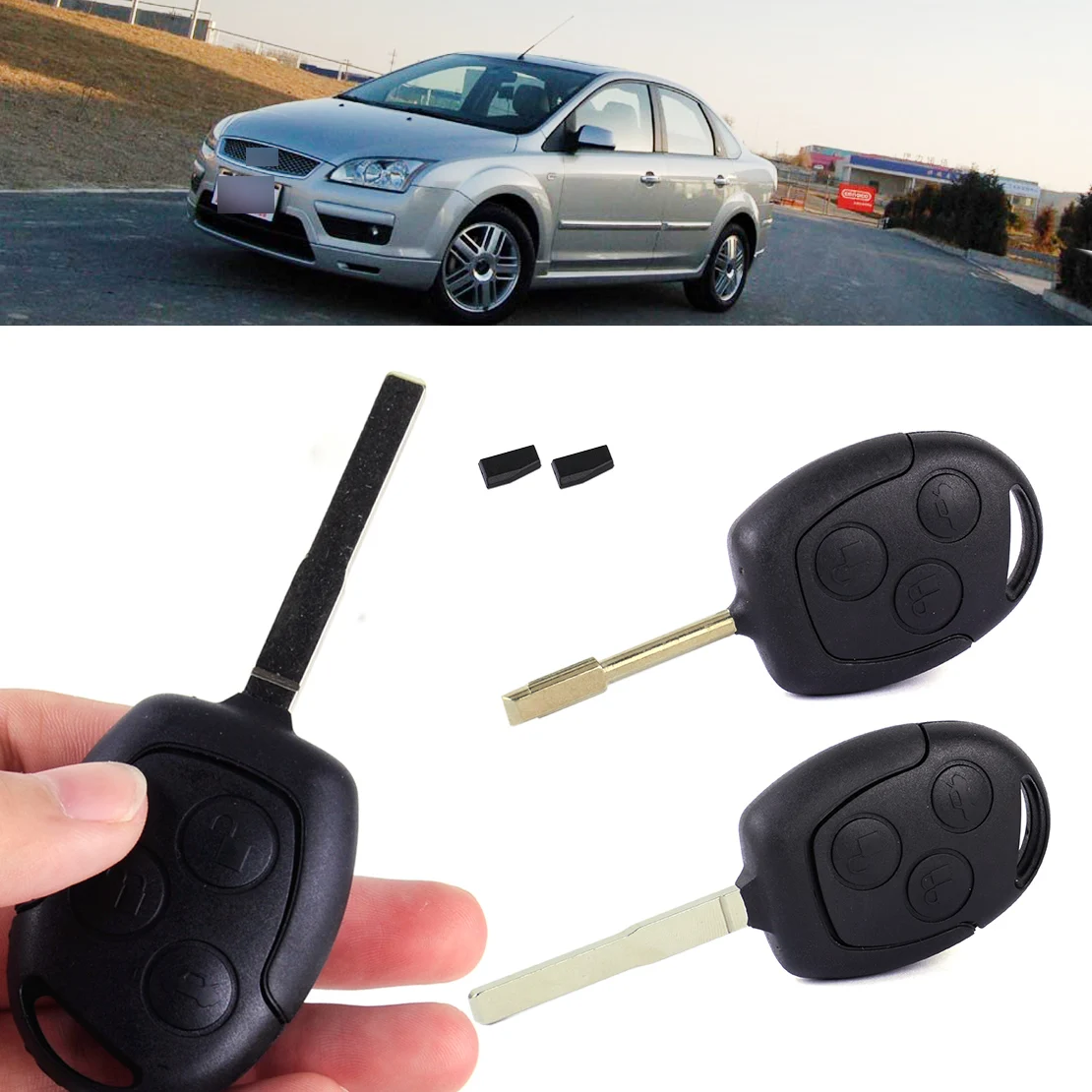 

CITALL Car 3 uttons Remote Entry Key with 4D63 Chip Replacement 433MHZ Fit for Ford Mondeo Fiesta Focus KA
