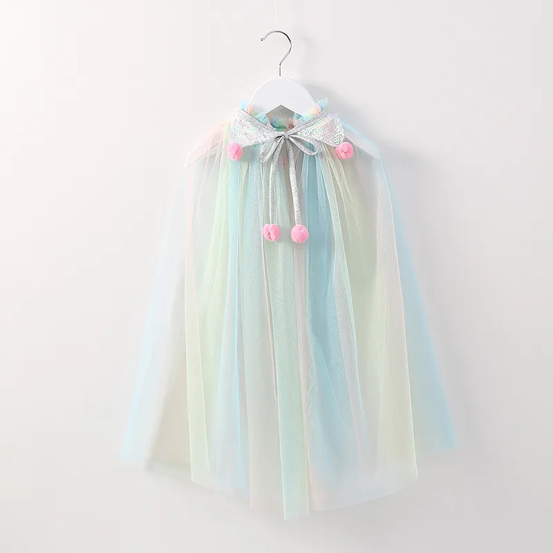 Vestido para Fora Festa de Aniversário Natal Tamanho Meninas Manto Lantejoulas Bola Tull Xale Crianças Cabolsa Praia Arco-íris Envoltório Princesa Traje um 4 Jaquetas e casacos