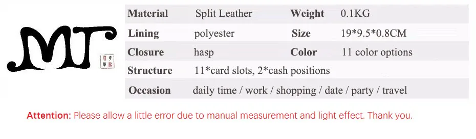 MJ Women Wallets Thin Split Leather Long Wallet Luxury Bi-Fold Card Holder Female Purse Simple Solid Genuine Leather Purse (38)
