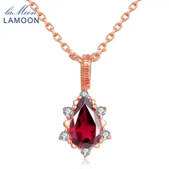

LAMOON Teardrop 5x7mm 1ct 100% Natural Red Garnet Gemstone 925 Sterling Silver Jewelry Chain Pendant Necklace For Women NI024