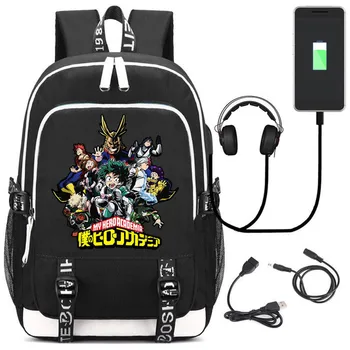 

Anime My Hero Academia Backpack USB Port and Lock Headphone School Bag Casual Teenagers Student Book Travel Laptop Bag