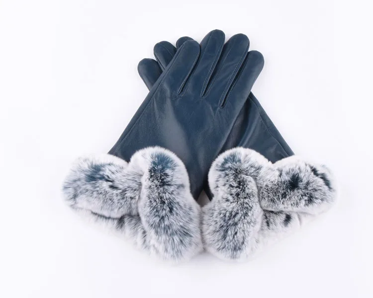 Толстые теплые женские перчатки из овчины натуральный настоящий мех кролика натуральная кожа зимние модные перчатки варежки