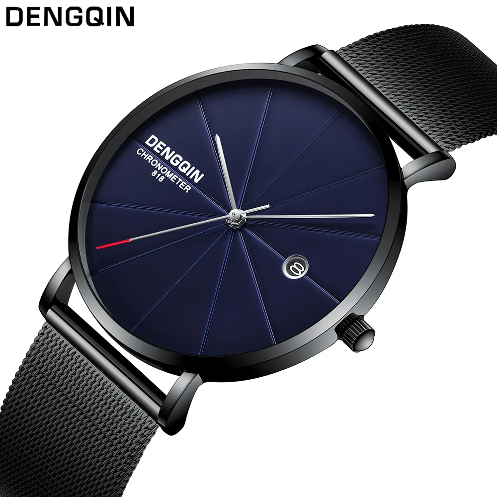 DENGQIN ультратонкий 8 мм Для мужчин s часы лучший бренд Для мужчин смотреть Нержавеющая сталь моды часы простой разработан кварцевые наручные