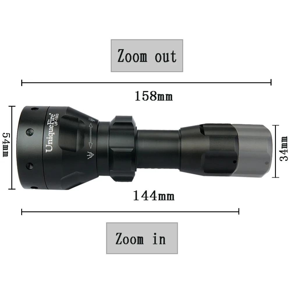 UniqueFire черный флэш-светильник UF-1503 IR 940nm светодиодный светильник 50 мм выпуклая линза алюминиевый фонарь 3 режима перезаряжаемая батарея лампа