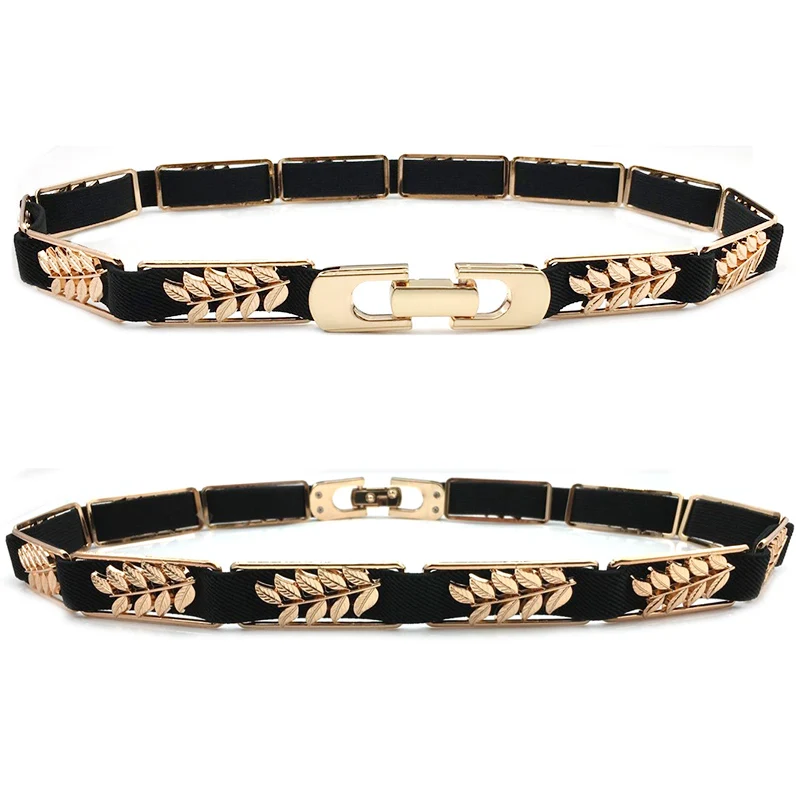 

Leaves leaf Elastic waist chain belts female gold metal buckle belts for women fashion 2018 high quality decorated waist