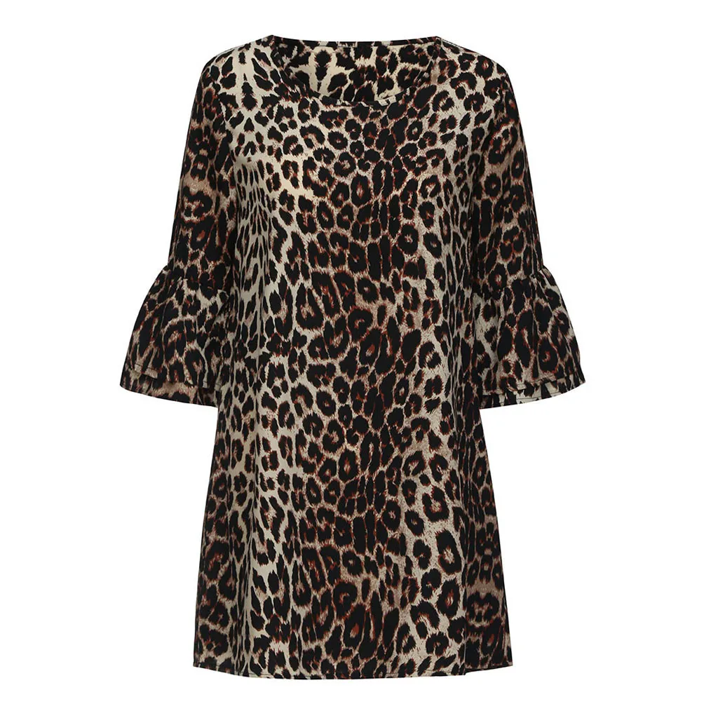 MUQGEW модное летнее Повседневное платье для женщин размера плюс с полурасклешенными рукавами с леопардовым принтом, Повседневные Вечерние платья для пляжа, robe femme# y3 - Цвет: Коричневый