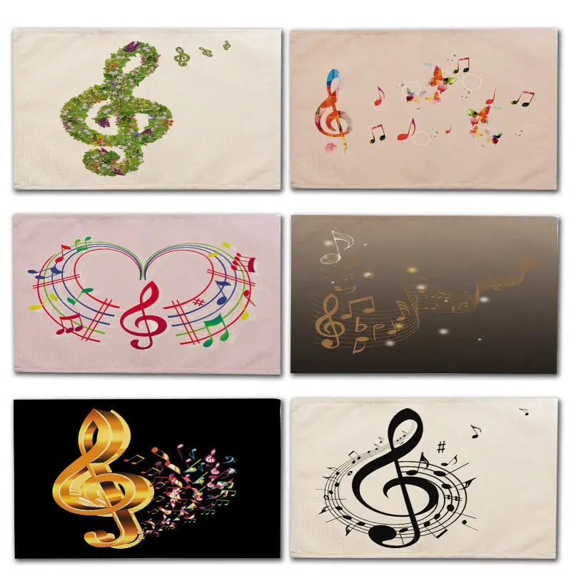 

1Pcs Musical Note Pattern Kitchen Placemat Dining Table Mat Tea Coaster Cotton Linen Pads Cup Mats 42*32cm Home Decor MC0067
