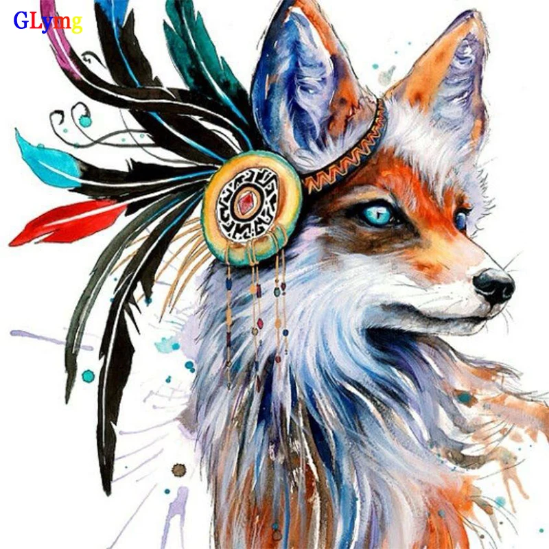 

GLymg Colorful Fox Wolf Diy Diamond Embroidery Animal Picture Diamond Painting Cross Stitch Needlework Full Square Drill Decor