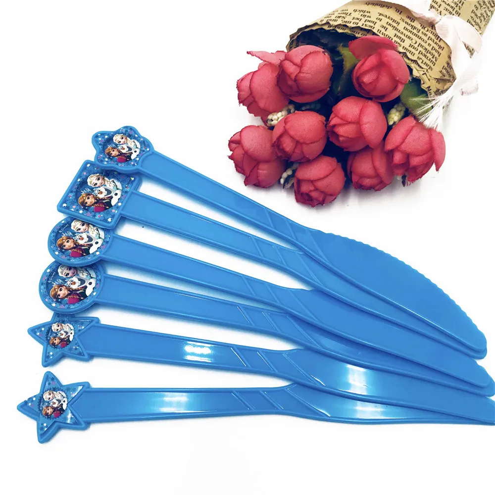 

6pcs/set Frozen Elsa And Anna Party Supplies KnivesTheme Plastic Disposable Knife Kids Birthday Party Decoration