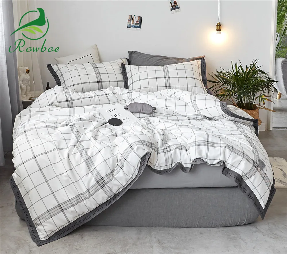 

ROWBOE brand cotton 40s printed webbing comfortable bedding simple letter side king size bed set duvet cover sheets pillowcase
