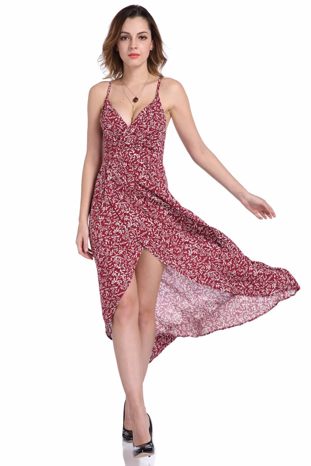 SXHIKEFOOT HOT 2018 women Sexy Deep V Open Back Split Strap Print Dress | Женская одежда