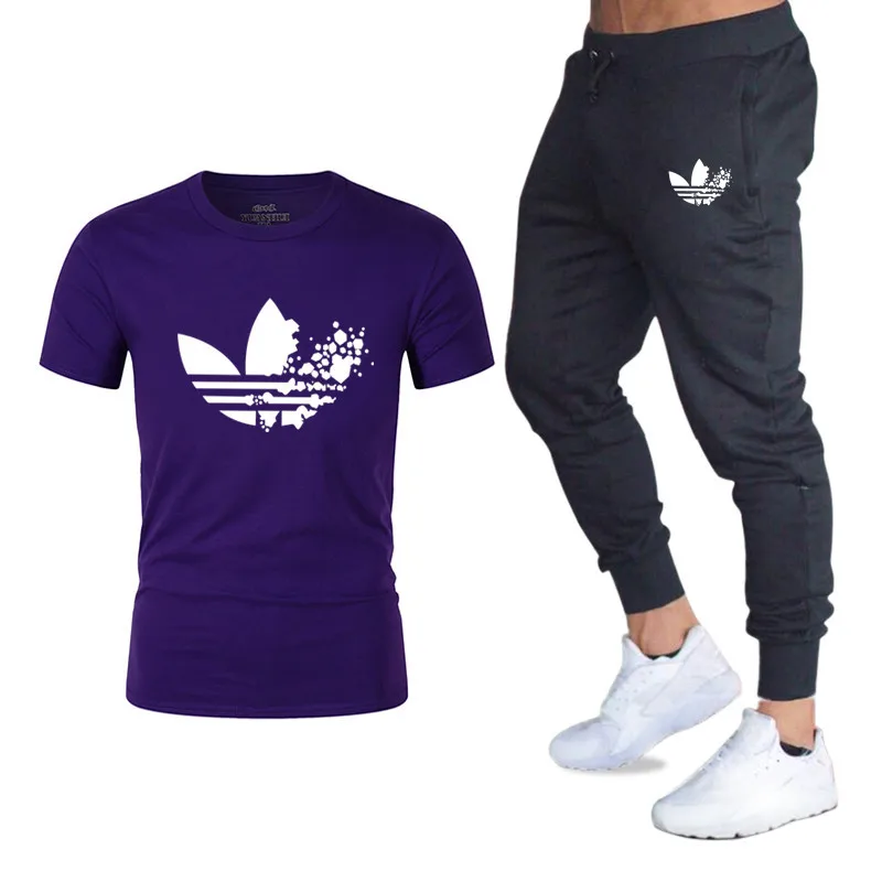 Summer Hot Sale Men's Sets T Shirts+pants Two Pieces Sets Casual Tracksuit Male 2019 psg Casual Tshirt Gyms Fitness trousers men