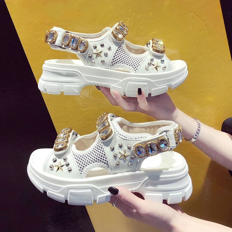 

Summer Rhinestone Women Sandals shoes women 2019 Breathable Comfortable Non-slip Ladies Walking Beach Sandals women Shoes QQ-101