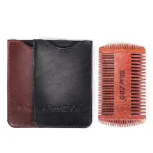 Расческа с широкими и тонкими зубами для ухода за бородой, расческа для ухода за волосами из красного сандалового дерева, портативная Расческа для бороды, инструменты для ухода за волосами из искусственной кожи, 4 стороны