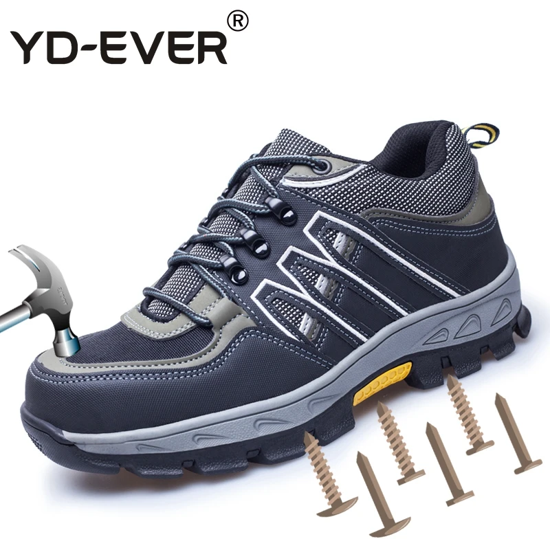 

YD-EVER Big Size Men Fashion Safety Work Shoes Steel Safety Toe Safety Boots Men Breathable Durable Protective Casual Sneaker