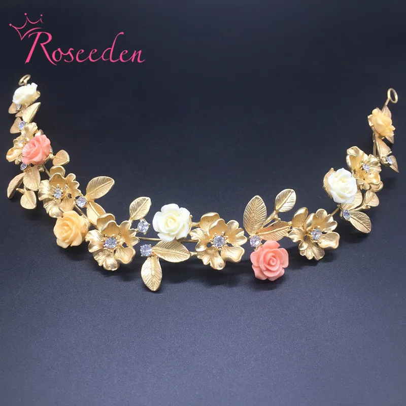 Women headdress hair accessories retro matte gold porcelain flower alloy rhinestone bridal accessories bridal jewelry RE353 Women headdress hair accessories retro matte gold porcelain flower alloy rhinestone bridal accessories bridal jewelry RE353