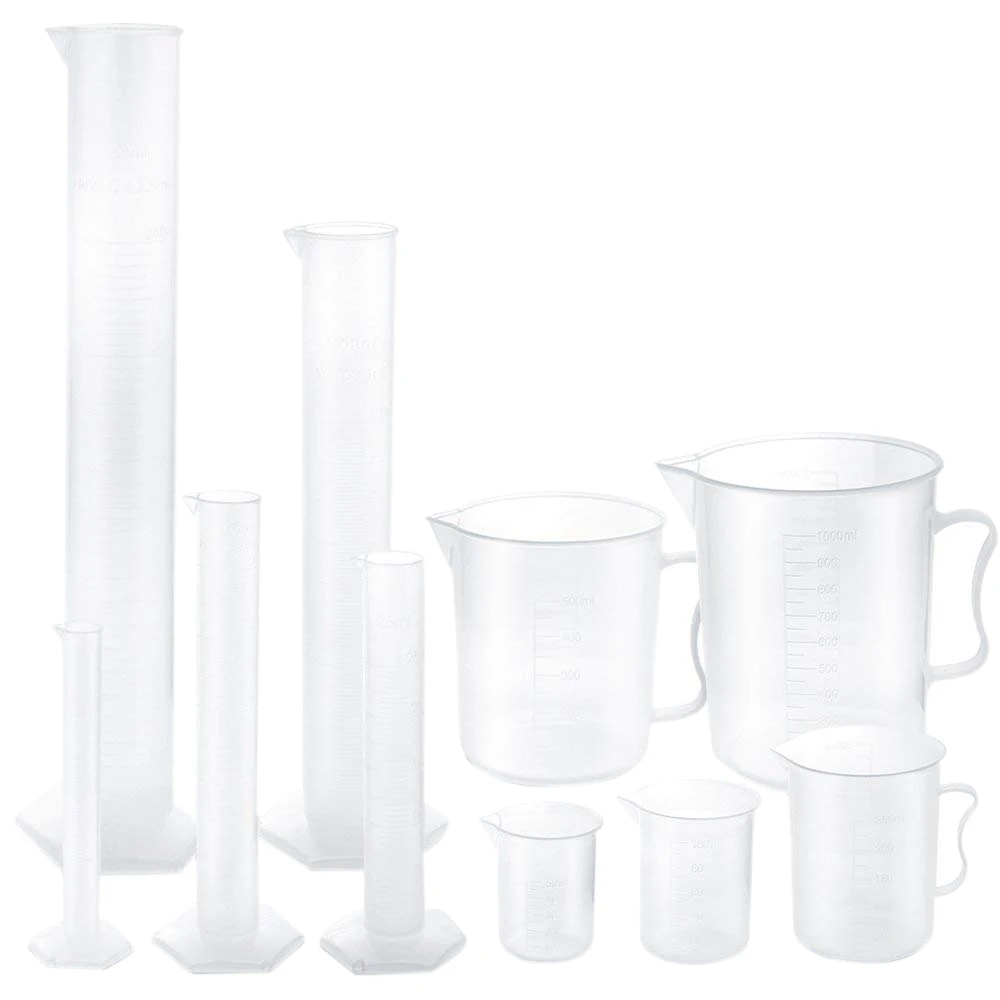 PPYY NEW-пластиковые Градуированные цилиндры и пластиковые стаканы, 5 шт. пластиковые Градуированные цилиндры 10 мл 25 мл 50 мл 100 мл 250 мл и 5 шт