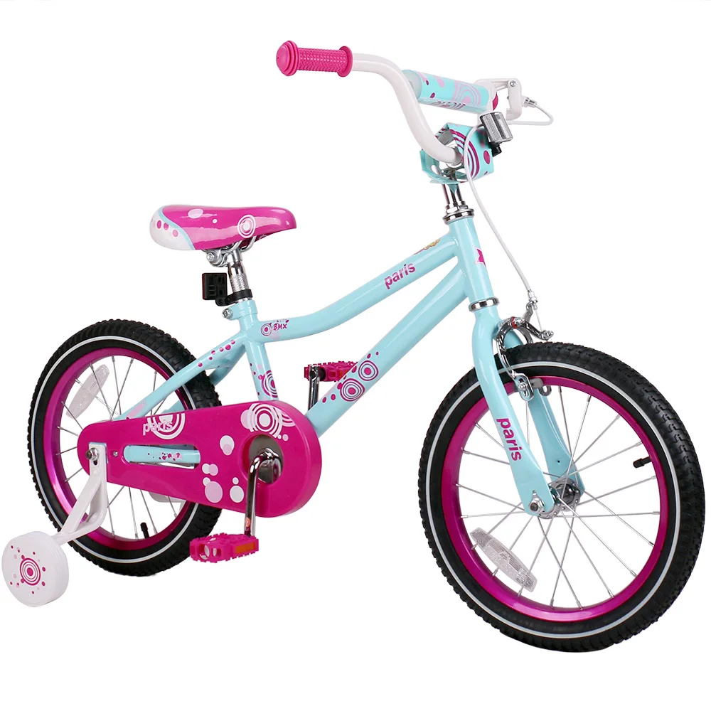 16 Inch Paris Girl Kids Bike Pink and Blue Kids Bicycle with V break and Training Wheels for Girl