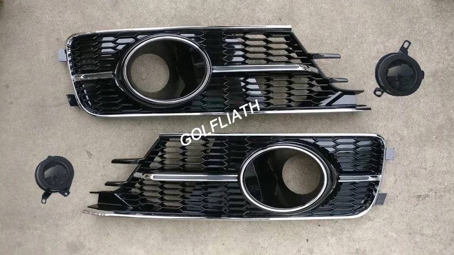 

One Pair of RS6 Style Honeycomb fog light grill front bumper grille Glossy Black with ACC for Audi A6 C7 2015-2017