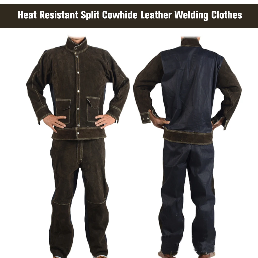 

Cowhide+Jean Welding Suits Heat Resistant Heavy Duty Welding Suit Wear-resistant Anti-scald Flame Resistant Working Clothing