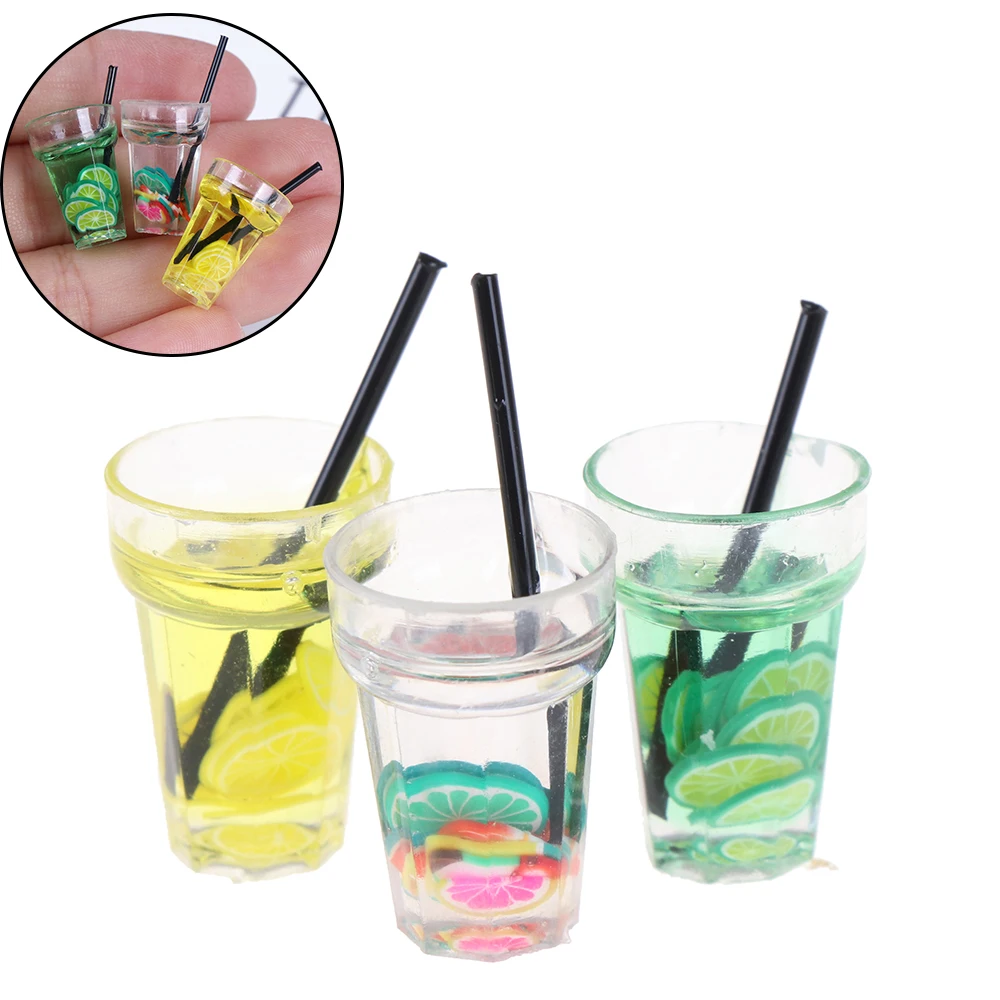 

1/12 Dollhouse Miniature Food Mini Resin Fruit Bottle Simulation Drinks Model Kitchen Toys Fruit Drink Play Dolls Accessories