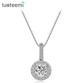 

LUOTEEMI Fashion Female Super Round Halo Heats and Arrows Zircon Stone Pendant Necklace Luxury Jewelry for Girls Factory Sale