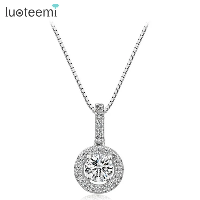 Модное женское ожерелье LUOTEEMI с подвеской из циркона супер круглым ореолом
