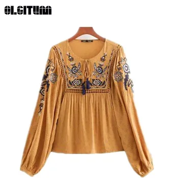 

New 2020 Autumn European and American Style Women Embroidery Fringed Long-sleeved Shirt Vintage Women Shirt
