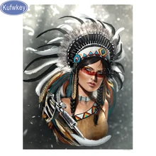 Пользовательские фото Алмазная вышивка индийское перо девушка, diy алмазная живопись полный, квадратный, вышивка крестиком, 5d Алмазная мозаика, Настенный декор