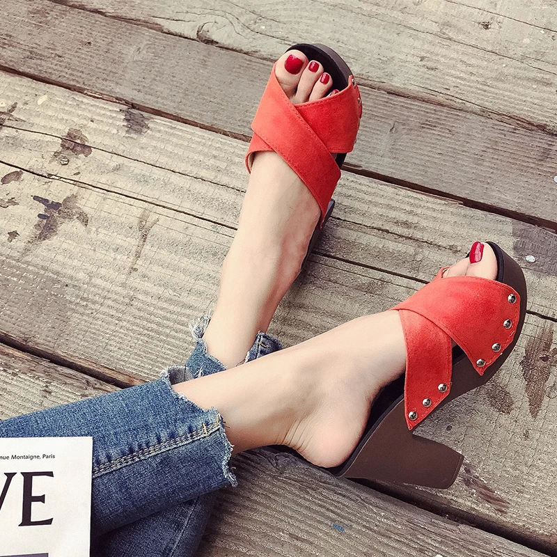 KarinLuna/пикантная удобная женская обувь на платформе и высоком каблуке Летняя Модная элегантная женская обувь Вьетнамки, шлепанцы