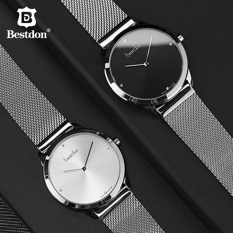 Bestdon Sapphire Couple Watch Ultra Thin Quartz Wristwatch Minimalist Slim Waterproof Luxury Clock Valentine Gifr For Lovers Hot 2018 real new bestdon watch male mechanical automatic man waterproof fashion section fine steel strip ultra thin concept table