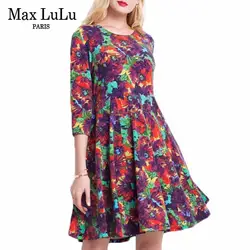 MAX Lulu в Корейском стиле 2017 осень-зима Повседневное модные рождественское платье Для женщин Высокая Талия Цветочный принт Повседневное