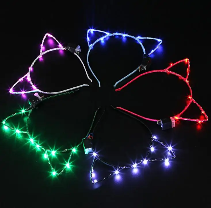 

LED Light Up Cat Ear Headband Party Glowing Supplies Women Girl Flashing Hair band football fan concet fans cheer props SN851
