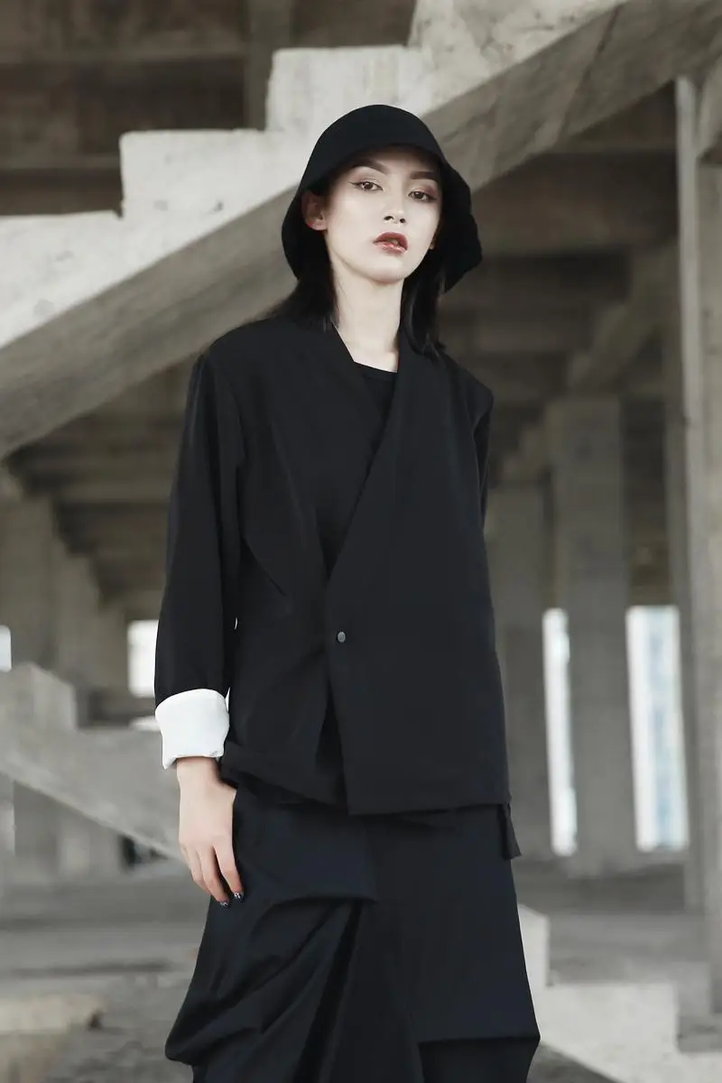 Куртка женская с длинным рукавом на одной пуговице V образным вырезом|women designer