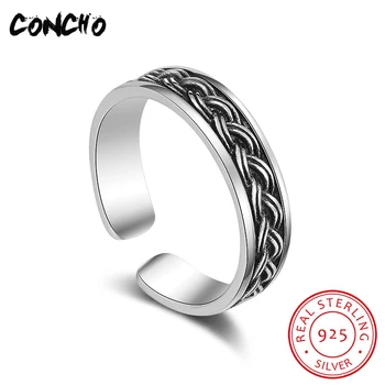 

2018 Promotion Hot Sale Trendy Bands Party Anel Feminino Concho Jewelry 925 Sterling Silver Hemp Rope Rings For Women