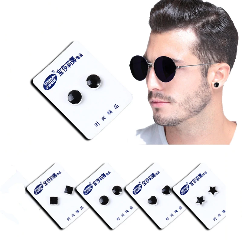 

JeeMango Black Drip Earrings Magnet Without Pierced Stainless Steel Round Love Five-pointed Star Cross Earrings For Men A01122