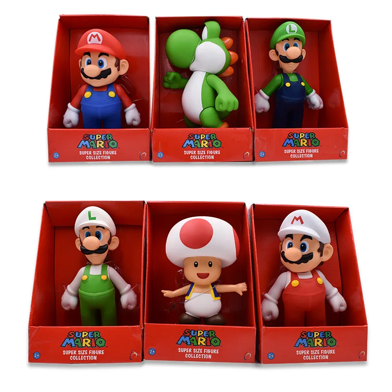 23CM 7Style Super Mario Bros Figure Yoshi Toad Pink Princess White Hat Mario Luigi Model Collection Action Figure Toy
