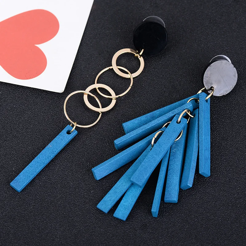 

Grace Jun Korea Style Gold Color 4 Circle with Wood Dangle Drop Earrings for Women Elegant Large Statement Earrings Not Allergy