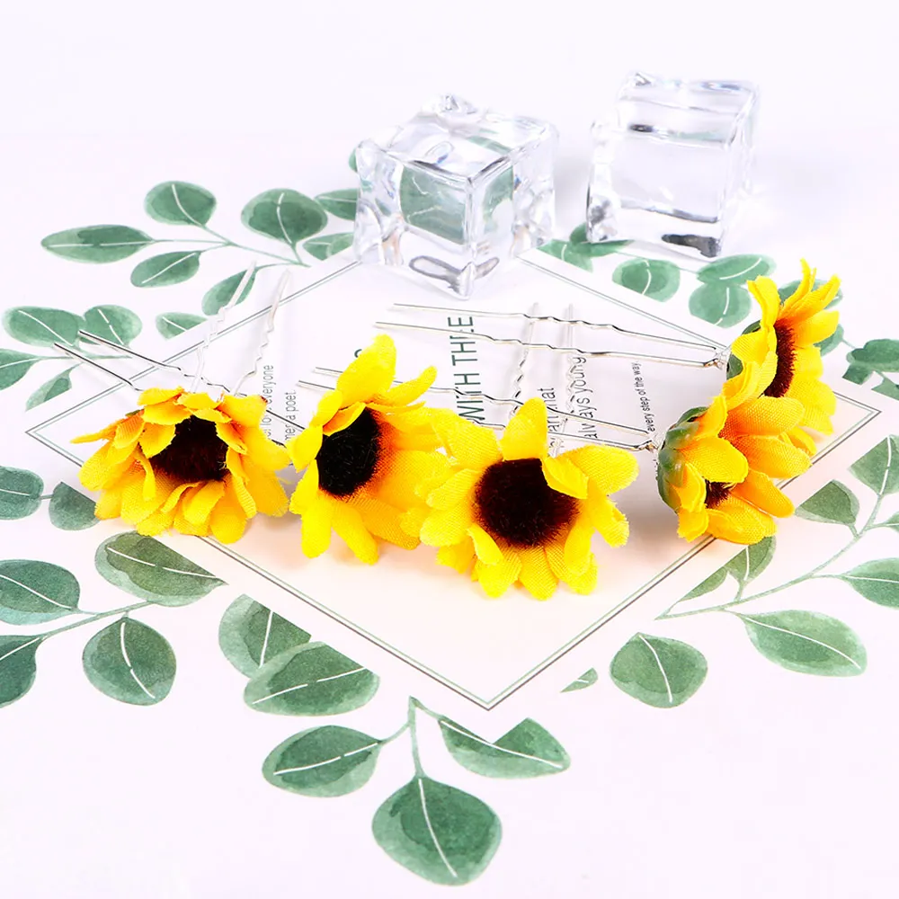 

5Pcs Women Wedding Bridal Prom Yellow Sunflower Party Bridal Hair Pins Clips Bridesmaid flower headband Hot