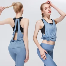 Топ для фитнеса, спортивный бюстгальтер, имитация двух частей, спортивный топ, для йоги, Camisas, полые, дышащие, для бега, фитнеса, спортзала, Спортивная футболка без рукавов