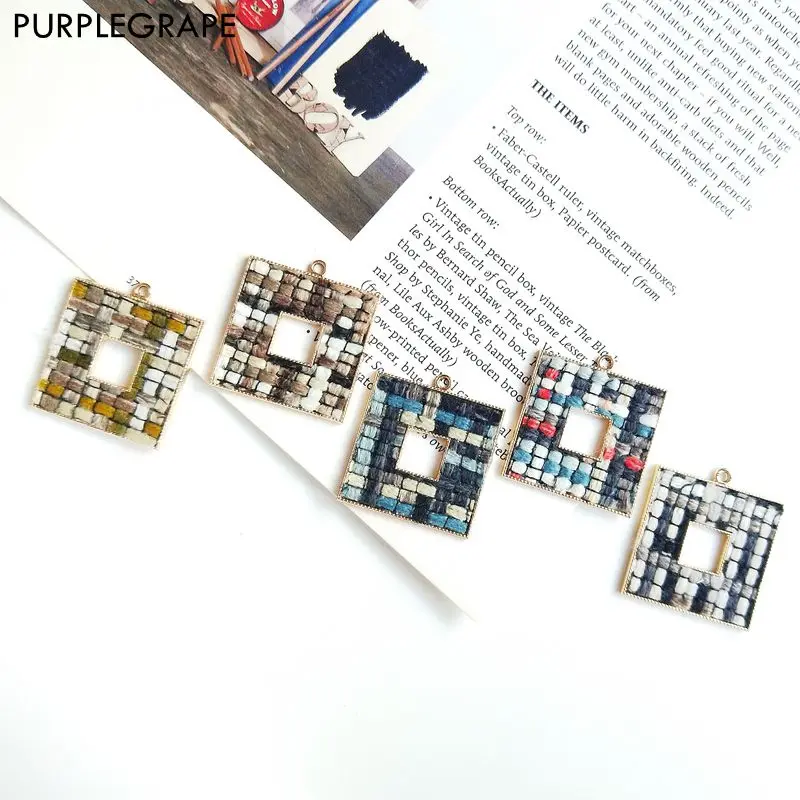 

Fabric Alloy Square Hollow Pendant Diy Earrings Jewelry Accessories Handmade Material Fine and Simple Fashion 4pcs