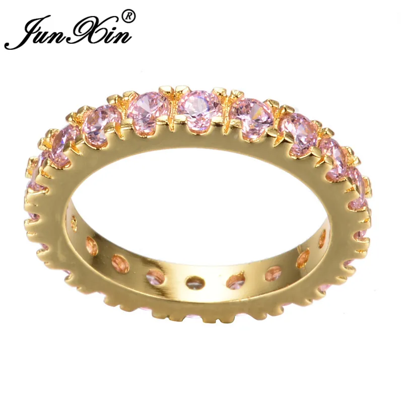 JUNXIN Dainty CZ Stone Eternity Ring Vintage Gold Filled Stackable Wedding Rings For Women Simple Jewelry