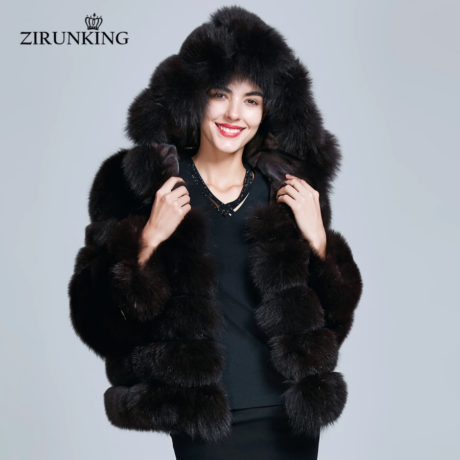ZIRUNKING женские пальто с капюшоном из натурального меха Женская Толстая зимняя