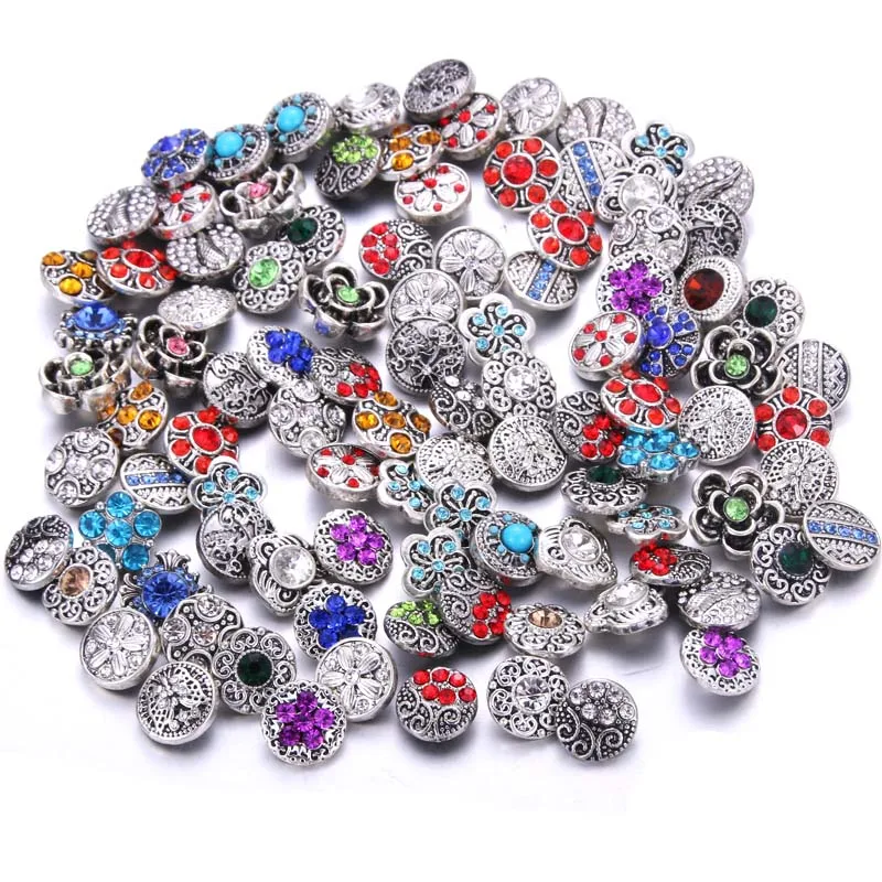 

10pcs/lot 12mm 18mm Snap Buttons Jewelry for Snaps Bracelet Mixed style Rhinestone Metal Charms DIY Buttons Snap Jewelry